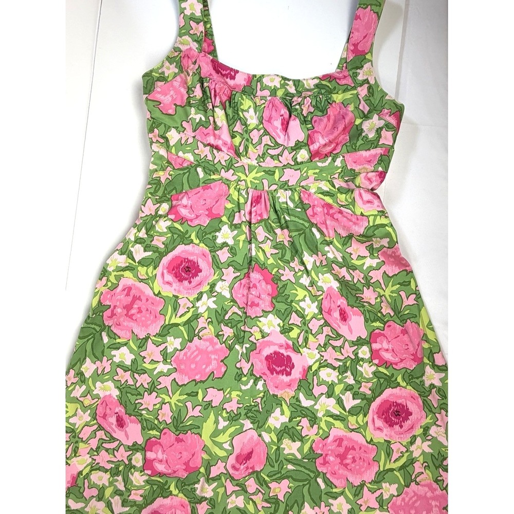 London Times Dress Womens 10 Pink Green Floral Sleeveless Fit Flare Lined Easter